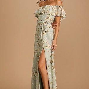 Lulu’s Amazing Moment Mint Green Floral Print Off-the-Shoulder Dress